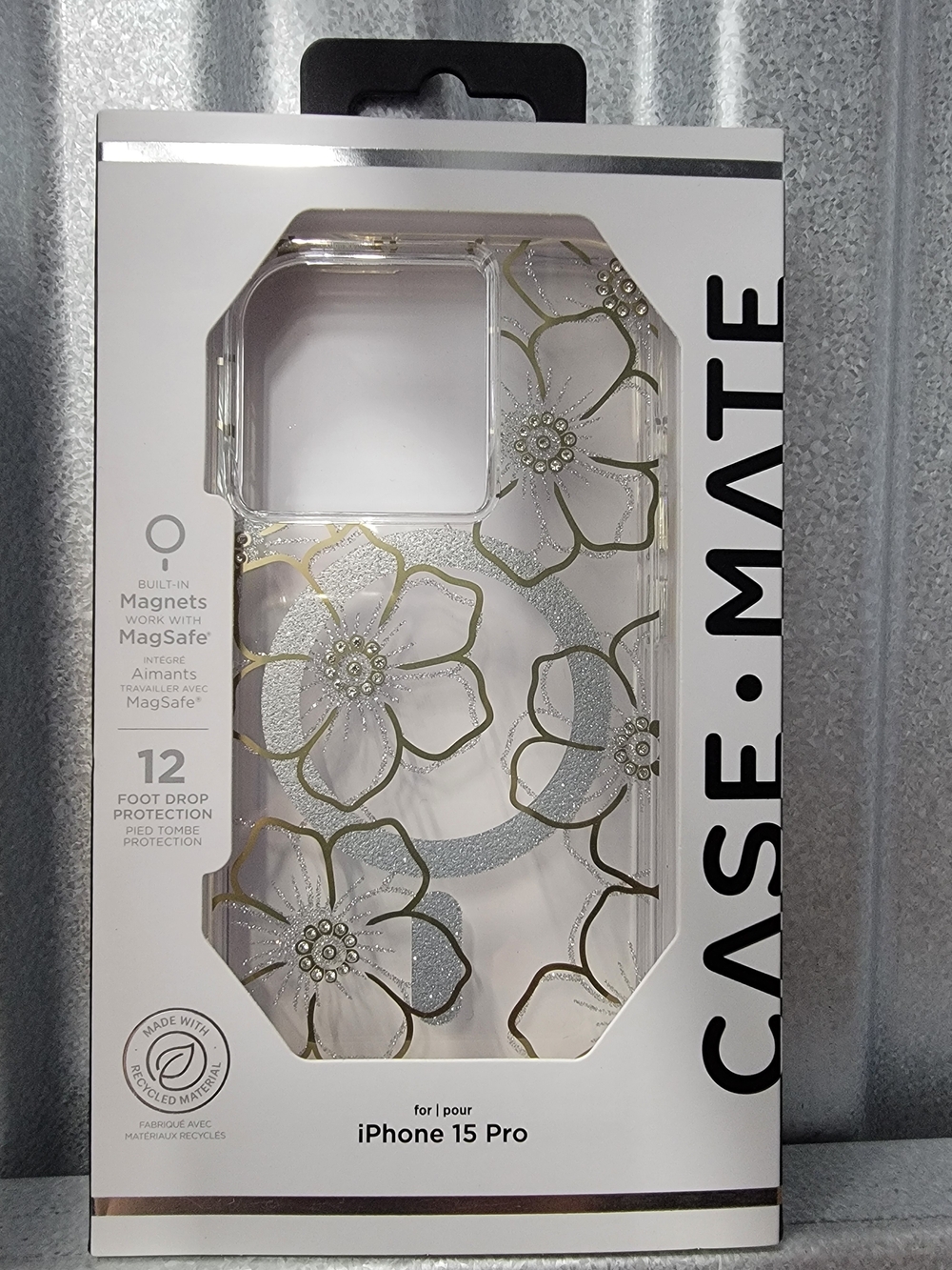 Case-Mate Clear Floral Gems iPhone 15 Pro Case with Gold Accents